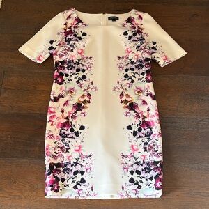 Tahari Cream Dress with Pink & Purple Floral Print
